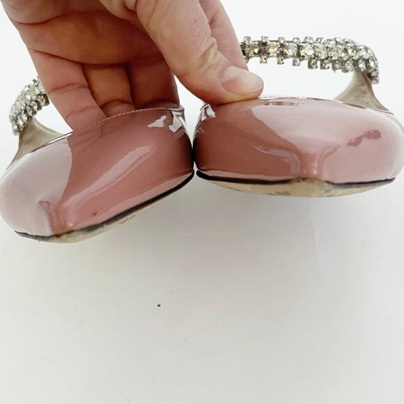 Jimmy Choo Ballet Pink Patent Leather Crystal Bing Pointed Toe Flat Mules 37.5 - Picture 8 of 11